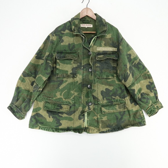 Free People Jackets & Blazers - Free People Seize The Day Jacket Womens Medium Green Camo Utility Military